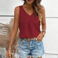 thumbnail image 4 of Otntypg Womens Tank Tops Loose Fit Ruched V Neck Solid Color Sleeveless Cute Flowy Tops Casual Basic Banded Shirts Red XL, 4 of 8