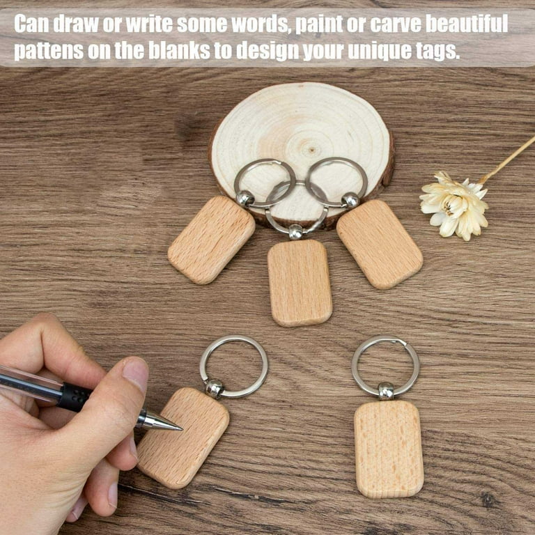 20 Pcs Blank Wood Keychian to Paint, Blank Wood Keychains for Crafts,  Rectangle Wooden Key Tags for Engraving, Blank Keychains, Personalized Key  Rings