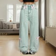 thumbnail image 2 of sususu Women's Snow Washed Wide Leg Denim Pants Featuring Elegant Bowknot and Pearl for Everyday Casual Comfort,Blue,S, 2 of 6