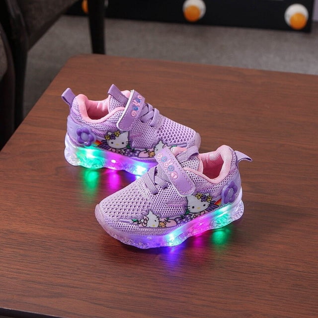 Zapatillas de deporte LED Hello Kitty para niños, zapatos casuales transpirables de dibujos animados para niñas, zapatillas antideslizantes para niños, recién llegados, primavera y otoño