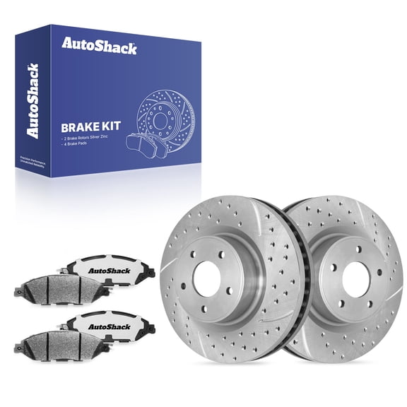 AutoShack Front Vented Drilled & Slotted Silver Zinc Coated Brake Rotors   Ceramic Pads 6-PC Brake Kit Replacement for 2013-2020 Nissan Pathfinder 2013 INFINITI JX35 SilverShield Pro 12.6" (320 mm)