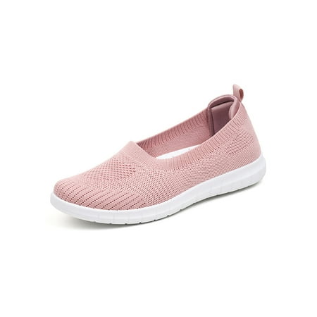 

Lacyhop Women Sneakers Mesh Casual Shoe Knit Upper Flats Sports Non-slip Walking Shoes Breathable Slip On Loafers Pink 5