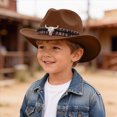 thumbnail image 2 of NOLDARES Toddler Boys Cowboy Hat, Western Hat for Kids, Leather Hatband Baby Cowgirl Hat for Girls(Khaki,3-8 Y), 2 of 5