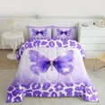 thumbnail image 2 of Manfei Chic Butterflies Queen Comforter Set,Wild Cheetah Print Bedding Sets,Purple White Bedding Comforter Set For Girls Teens,Ultra Soft Home Decor Reversible,3-Piece, 2 of 8