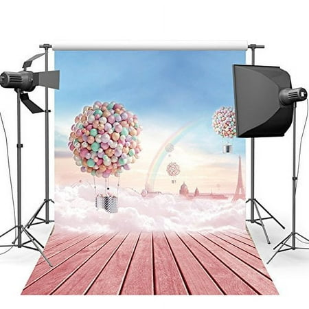 Image of ABPHOTO Polyester 5x7ft Pink hot air balloon Birthday party Photography Newborn Backdrop