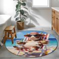 thumbnail image 4 of Summer Beach Washable Round Area Rug 3 ft, Watercolor Funny Cow Tropical Coconut Coral Landscape, Soft Non Slip Rugs Stain Repellent Indoor Felt Carpet for Living Dining Room Bedroom Home Office, 4 of 9