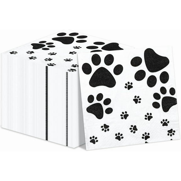 100 Pcs Paw Print Napkins, Paw Print Party Supplies, Puppy Theme Birthday, Table Napkins for Doggy Themed Party, Pets Kid's Birthday, Baby Shower