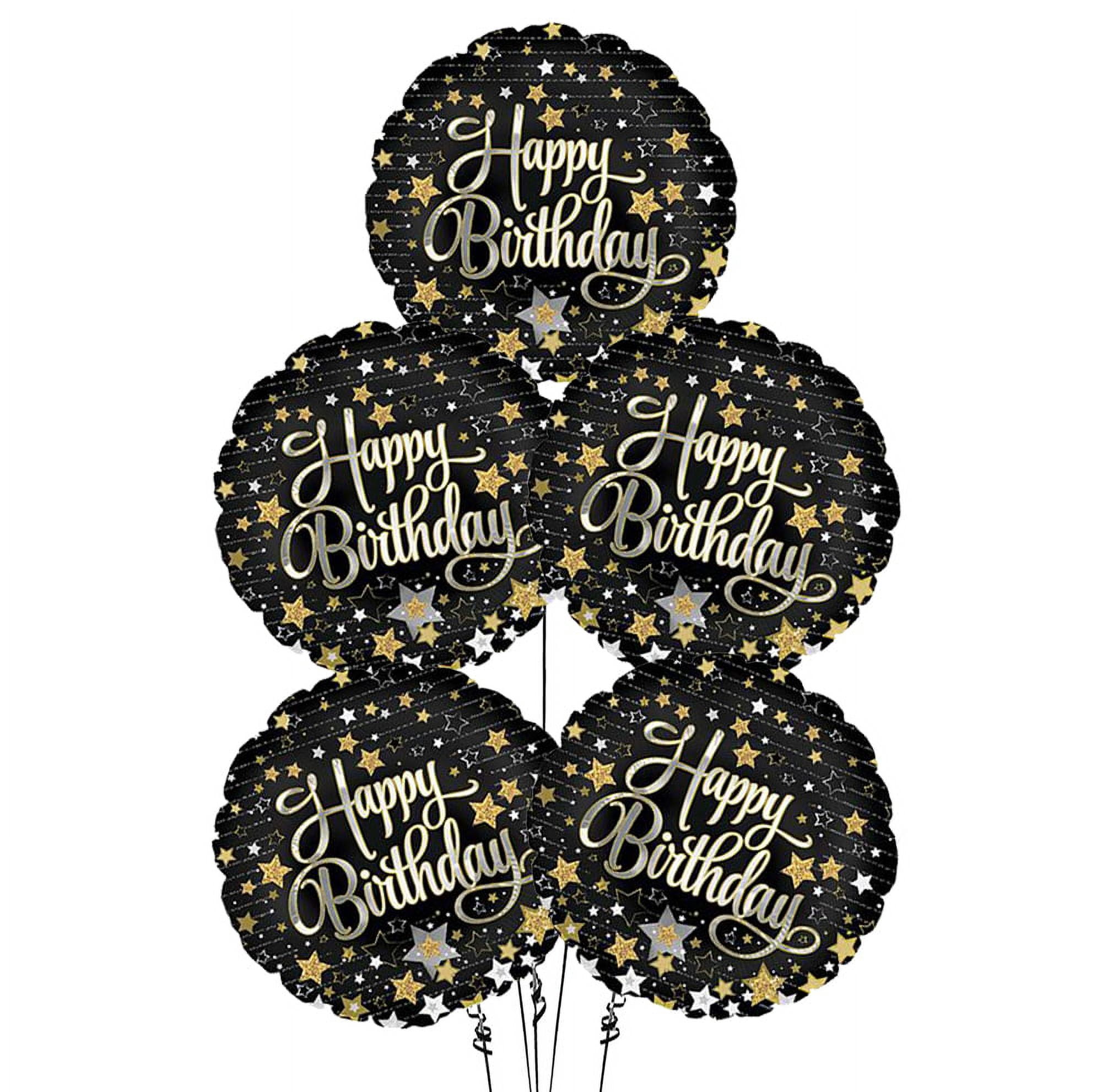PMU Happy Birthday Gold Stars 18 Inch Mylar-Foil Balloon Pkg/10