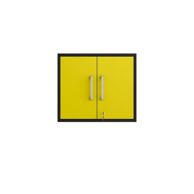 Manhattan Comfort Eiffel Floating Garage Storage Cabinet with Lock and Key in Yellow Gloss
