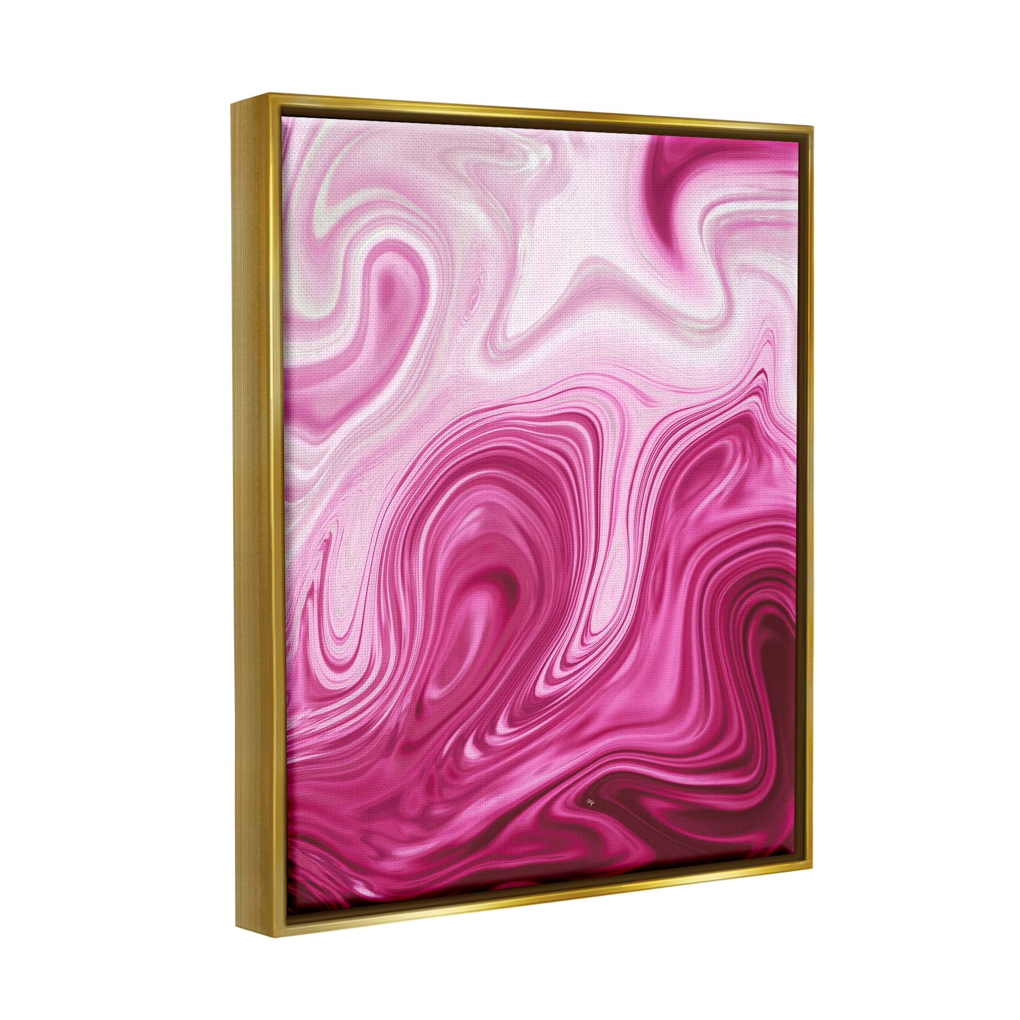 Stupell Pink Marble Abstract Swirls Abstract Painting Gold Floater Framed Art Print Wall Art