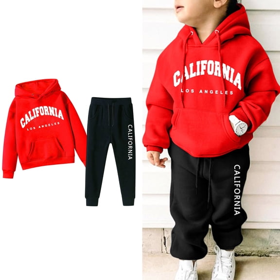 LIUYUNNN Kids Sweatsuit Set for Girls 2PC Long Sleeve Pullover Red Letter California Pullover Hoodie and Jogger Pants Winter Clothes Girl Clothes Size 11-12 Years Boys Girls Autumn and Winter Outfits