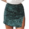 thumbnail image 4 of Women's Sequin Skirt High Waist Sparkle Bodycon Split Mini Skirts Night Out Party malachite green XL, 4 of 4