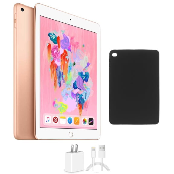 Restored Apple iPad 6 9.7 32GB Gold Wi-Fi Bundle, Includes Protective Case and Charger