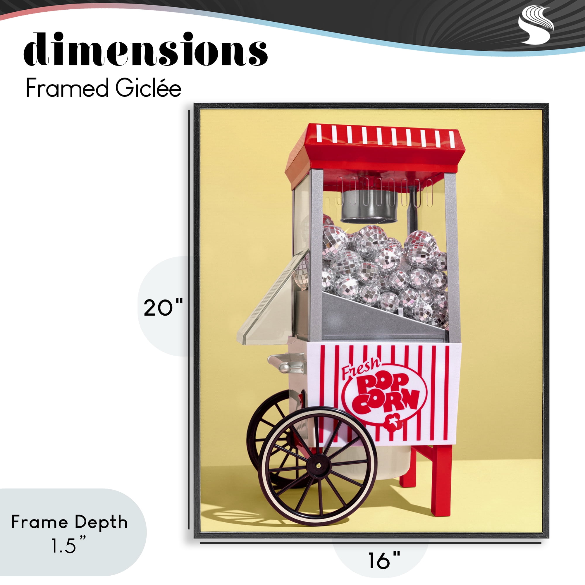 Stupell Industries Disco Popcorn over Yellow Black Framed Giclee Art, design by LISH Creative