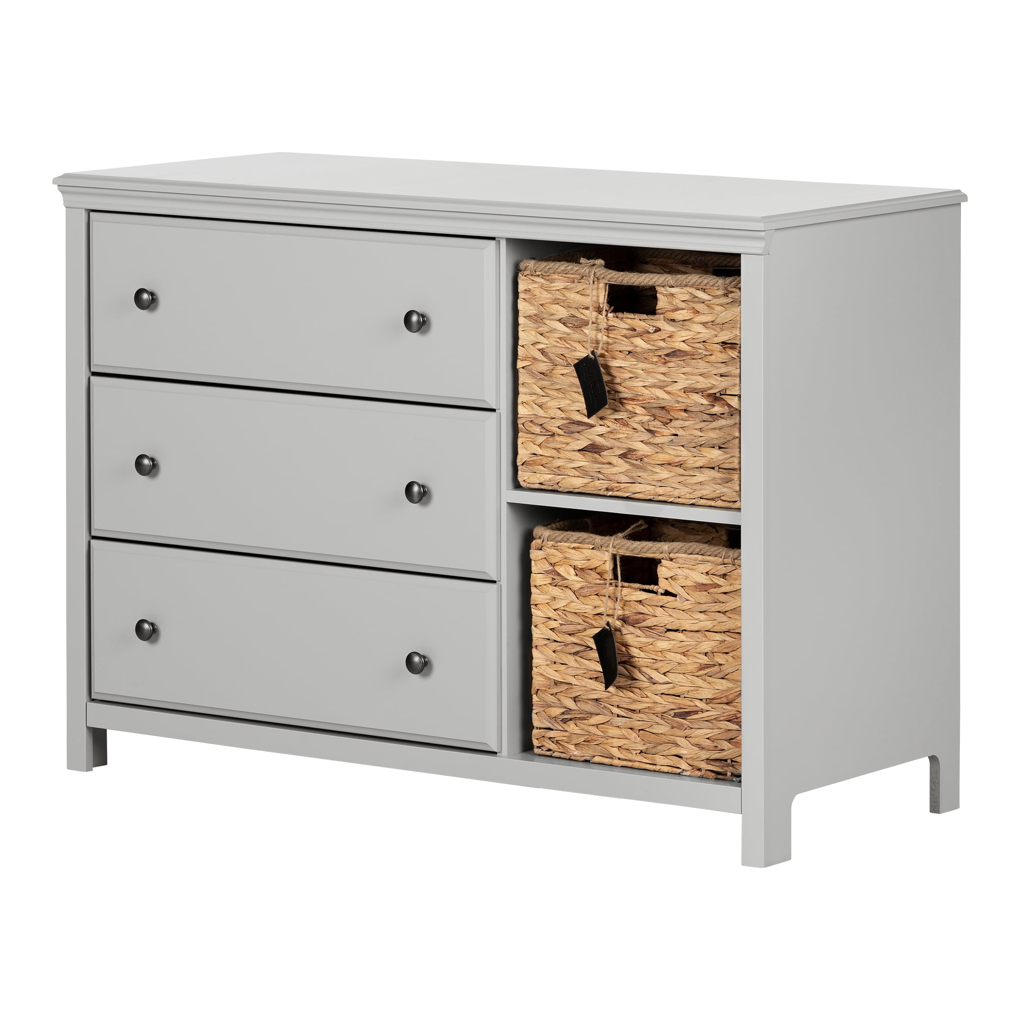 South Shore Cotton Candy 3-Drawer Dresser with Baskets, Soft Gray