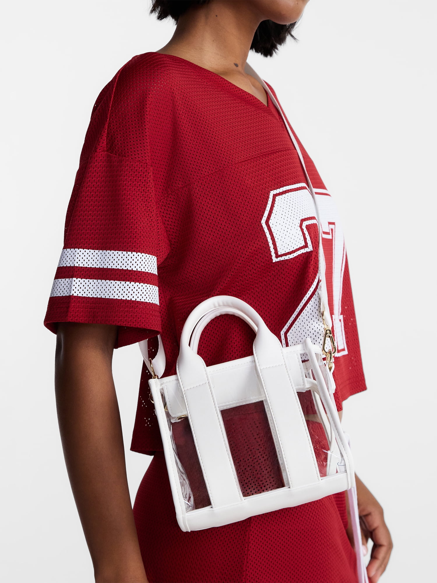No Boundaries Women's Game Day Clear Boxy Mini Tote Bag, White