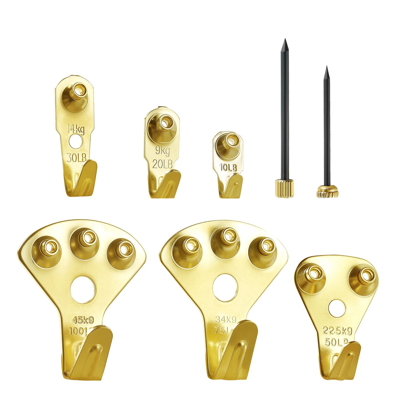 130-Piece Picture Hanging Kit, 10-100lb Metal Hooks with Nails for Mirror, Painting, Photo Frame, Drywall & Wood Wall, Gold