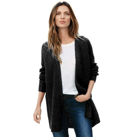 Ellos Women's Plus Size Open Front Waffle Cardigan Oversized Long Lightweight Sweater