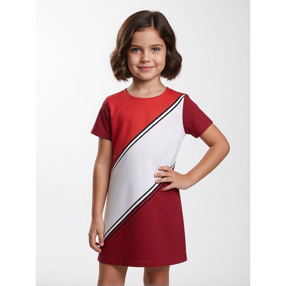 Comfortable Simple Short Sleeve Summer Dress for Girls Regular-Fit Casual Dress Crewneck Little Girls Age 5-10