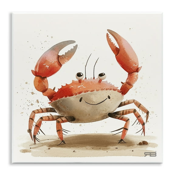 Stupell Industries Happy Beach Crab Animals Painting Unframed Art Print Wall Art, 12 x 12
