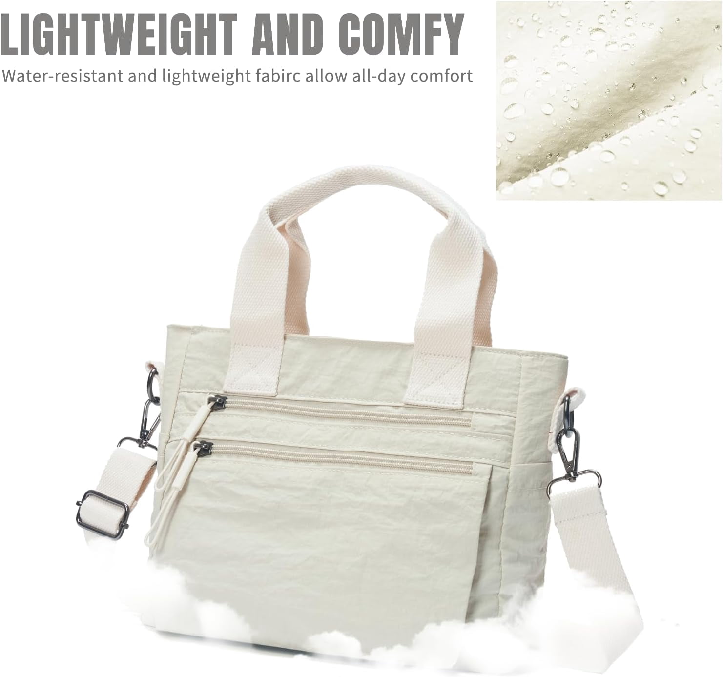 Small Nylon Tote Bag for Women Lightweight Crossbody Tote Handbag with Long Strap for Daily, Work, College & Travel