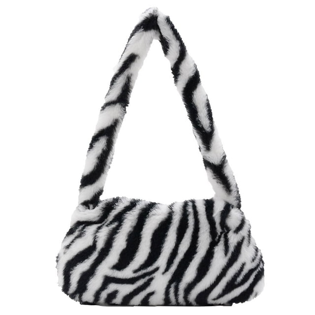 Vintage Female Shoulder Underarm Bag Animal Pattern Plush Portable Mini Purses