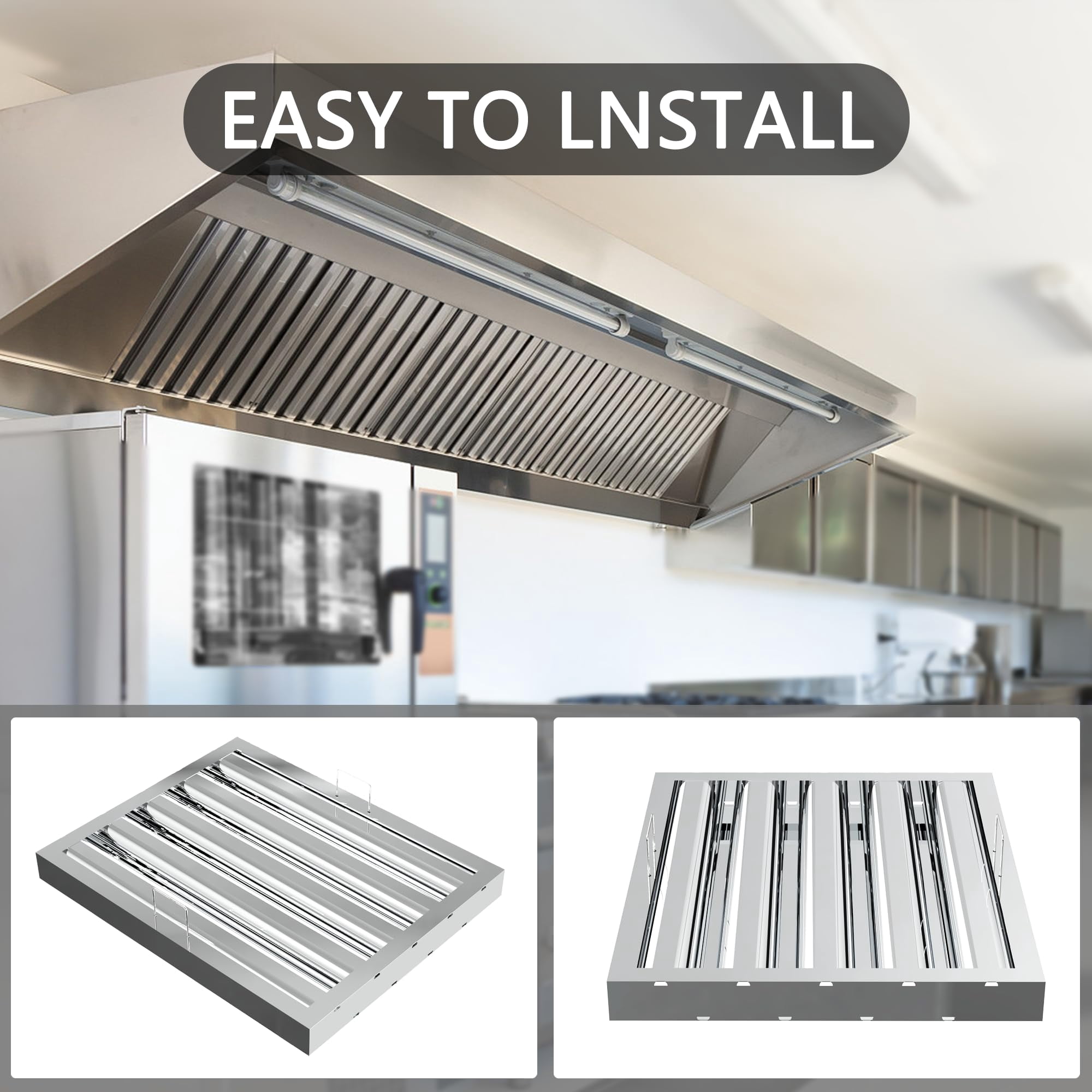 HAN'KITCHEN'LON'S Stainless Steel Commercial Kitchen Hood Filter, UL/NSF Listed, 15.5 W x 19.5 H, 4-Groove Range Hood Filters (5-Pack) for Restaurant Exhaust Hoods