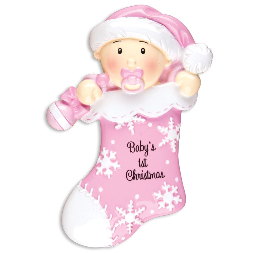 Personalized Christmas Ornament Baby's First Pink Stocking Ornament