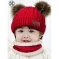 thumbnail image 3 of Luxtrada Infant Toddler Winter Hat Scarf Set for Baby Girl Boy Knitted Warm Fleece Lined Skiing Cap Lovely Pompom Kids Beanie 6-36 Months, 3 of 8