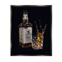 Stupell Industries Splashing Liqueur Glam Whiskey Bottle Graphic Art Jet Black Floating Framed Canvas Print Wall Art, Design by Ziwei Li