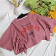 thumbnail image 3 of Camisetas cortas para mujer, ropa de verano coreana para mujer, tops cortos verdes con estampado de letras y frunces para mujer, camisetas básicas de moda kawaii, 3 of 5