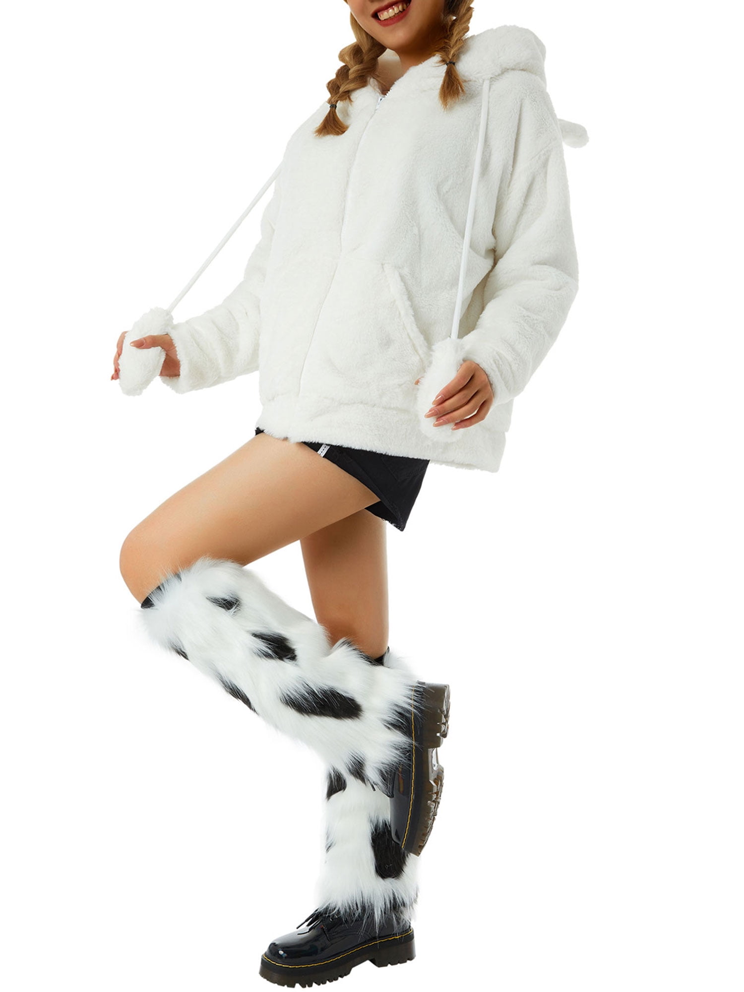 Women Faux Fur Leg Warmers Fuzzy Fur Heels Long Boots Cuffs Cover Elastic Cuff Knee High for Cold Weather 