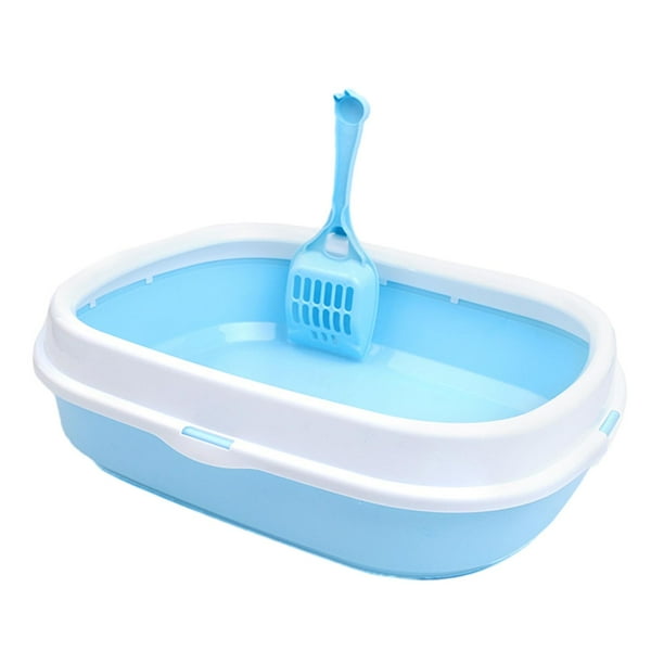 Caja de arena para gatos, bandeja portátil para gatos con pala, contenedor de arena para gatos con alto Azul claro