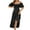 Black, variant on Women's Summer High Waist Bubble Sleeves Wrap Waist Dress Casual Party Beach Vacation Short Sleeve A-Line Cocktail Night Out Dress, Blue S