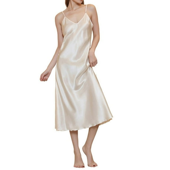 biudgviw Satin Silk Nightgown for Women Sleeveless Sleepwear Lightweight Soft V Neck Nightdress Adjustable Strap Sleep Dress