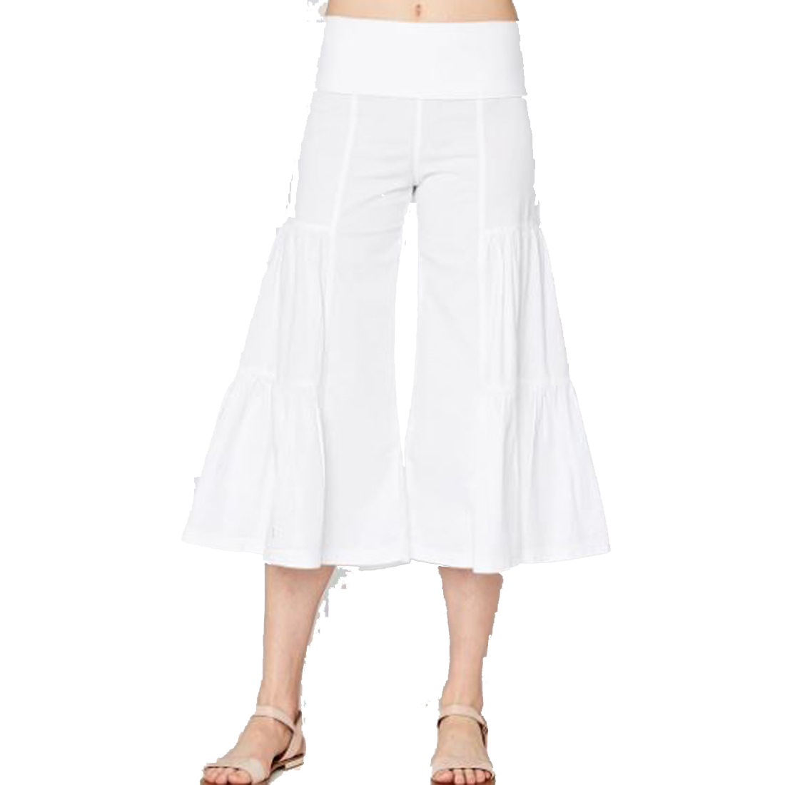 XCVI Cropped Side Tier Palazzo, White 