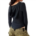 thumbnail image 3 of Túnica de Punto Acanalado de Larga para Mujer, Cuello Redondo, Botones, Informal, Estilo Henley, Blusa Ajustada. Negro S, 3 of 7