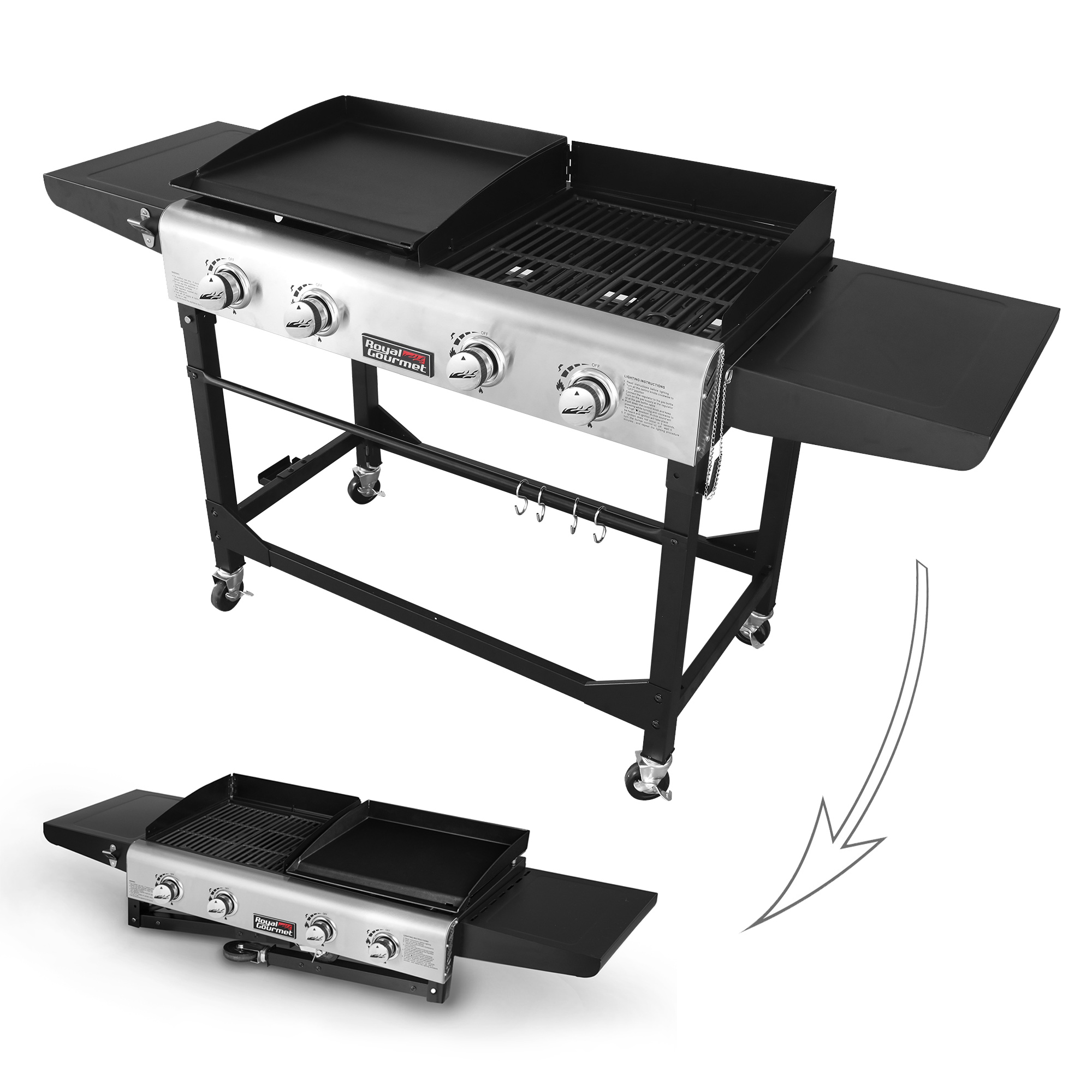 Royal Gourmet 4-Burner GD401 Portable Flat Top Gas Grill and Griddle Combo with Folding Legs - image 2 of 9