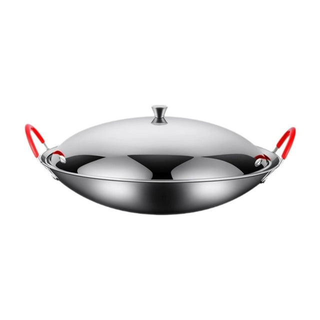 Siruishop Poêle de Cuisson en Acier Inoxydable Wok à Double Poignée pour Barbecue Restaurant Hôtel 9 Pouces avec Couvercle