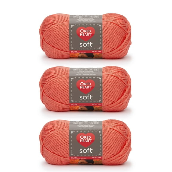 Red Heart Soft Coral Yarn - 3 Pack of 141g/5oz - Acrylic - 4 Medium (Worsted) - 256 Yards - Knitting/Crochet