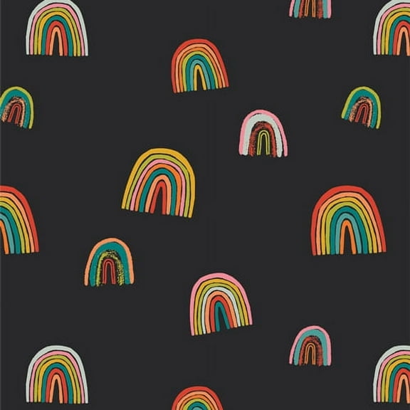 Black rainbow cotton fabric Oh, Woof! Fortunate Love Sold by the Quarter Yard