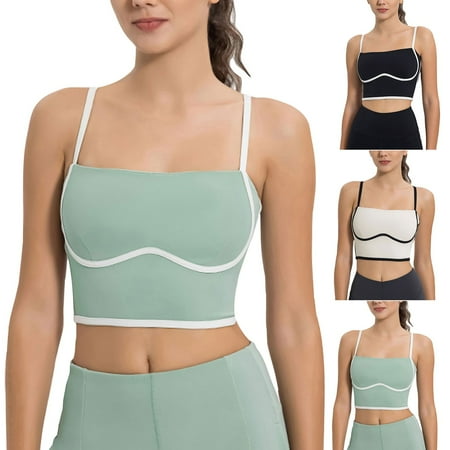 DDAPJ pyju Sports Bras for Women  Workout Tank Square Neck Double Layer Tank Tops  Yoga Tops for Women Built in Bra Daily Sales Black M