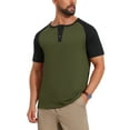thumbnail image 4 of INSPIRE CHIC Men's Button Down Color Block Short Sleeve Raglan Henley Shirts XL Olive Green, 4 of 5