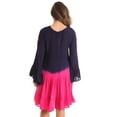 thumbnail image 3 of Riviera Sun Short Flowy Casual Dress with Crochet Front & Bell Sleeves (Navy Fuchsia Tie Dye, Large), 3 of 3