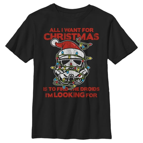 Boy's Star Wars Find Droids for Christmas  Graphic Tee Black X Large