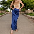 thumbnail image 4 of Women's High-Waisted Satin Maxi Skirt - Medium, Navy, 4 of 7