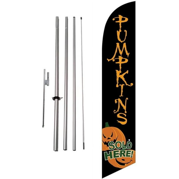 Pumpkins Sold Here Outdoor Advertising Feather Banner Swooper Flag Kit Sign with Flag Pole and Ground Spike