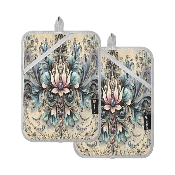 BZSMCE Pot Holder Oven Mitts Cooking Baking Floral and Jewel Design Pattern Creative Pattern Size:7x9.8in