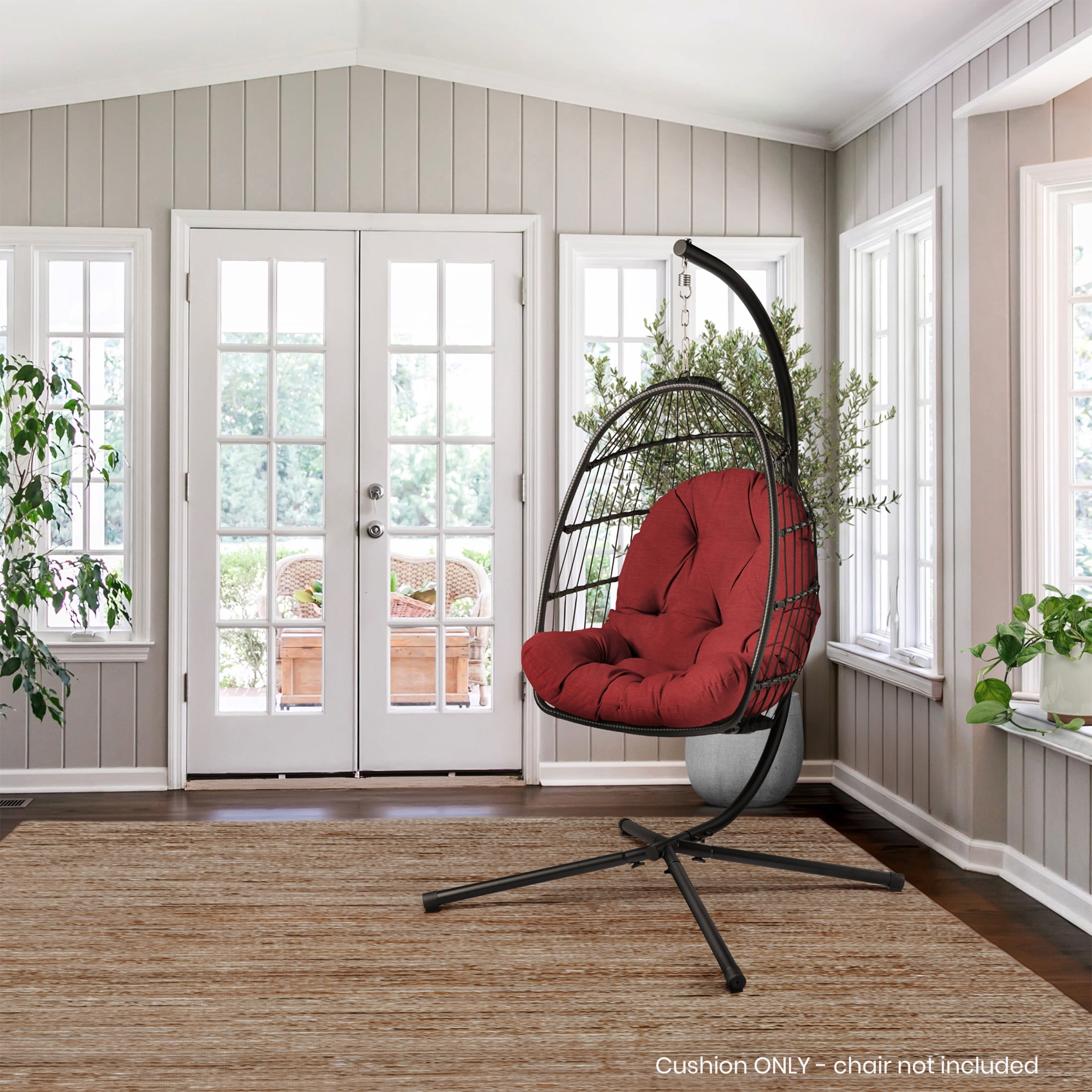 ARDEN Plush Indoor / Outdoor Egg Chair Cushion, 34 x 49, Water Repellent, Fade Resistant, Tufted for Comfort Ruby Red Leala