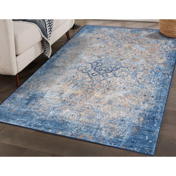 Luxe Weavers Boho Vintage Floral Blue 8x10 Area Rug, Stain-Resistant Carpet